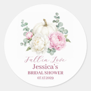 Fall in Love Pumpkin Fall Peony Bridal Shower  Classic Round Sticker