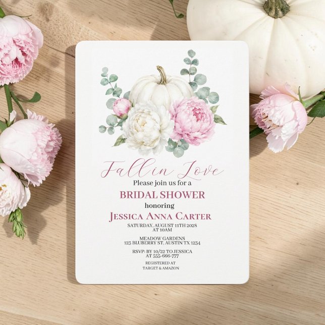 Fall in Love Pumpkin Fall Peony Bridal Shower  Invitation (Creator Uploaded)