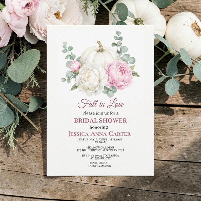 Fall in Love Pumpkin Fall Peony Bridal Shower  Invitation (Creator Uploaded)