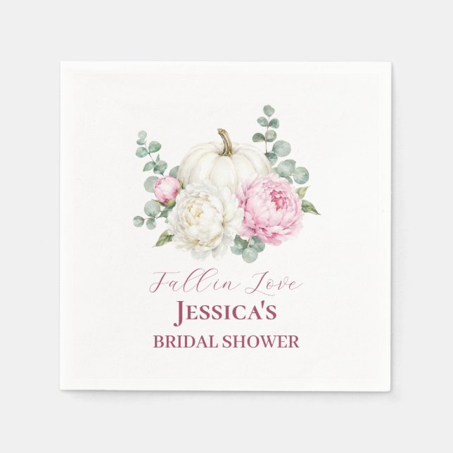 Fall in Love Pumpkin Fall Peony Bridal Shower  Napkin (Front)