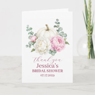 Fall in Love Pumpkin Fall Peony Bridal Shower  Thank You Card