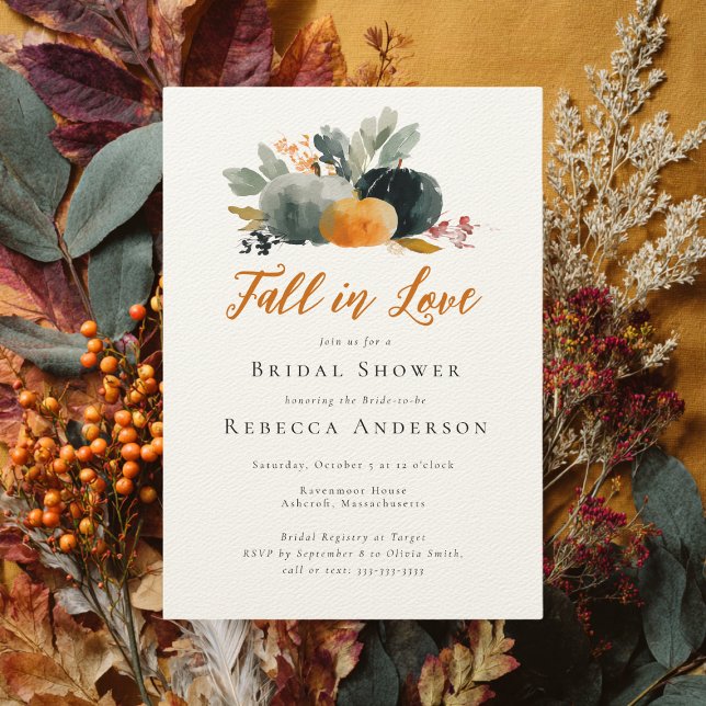 Fall in Love Pumpkin Fall Wedding Bridal Shower Invitation (Creator Uploaded)