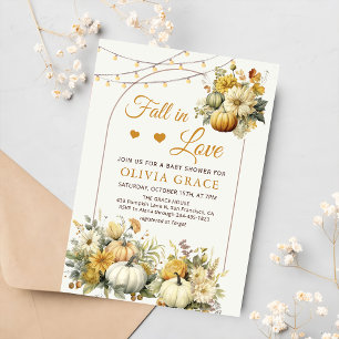 Fall in Love Pumpkin Floral Autumn Baby Shower Invitation