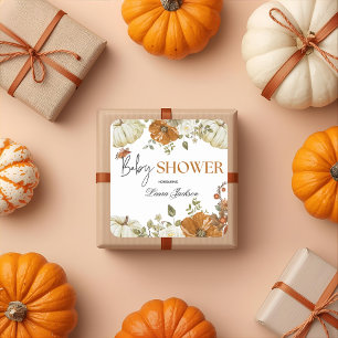 fall in love pumpkin floral baby shower Invitation Square Sticker