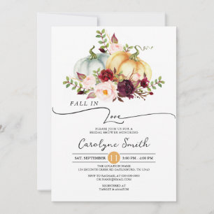 Fall in Love Pumpkin Floral Bridal Shower Invitation