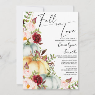 Fall in Love Pumpkin Floral Bridal Shower Invitation
