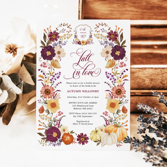 Fall in Love Pumpkin Floral Bridal Shower Invitation (Creator Uploaded)