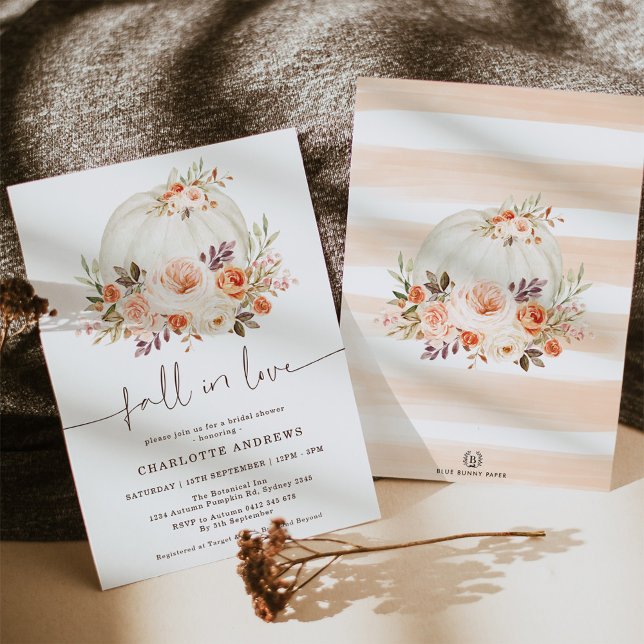 Fall in Love Pumpkin Floral Bridal Shower Invitation (Creator Uploaded)