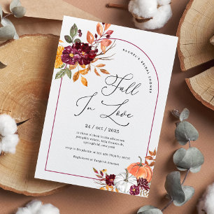Fall In Love Pumpkin Floral Bridal Shower Invitation