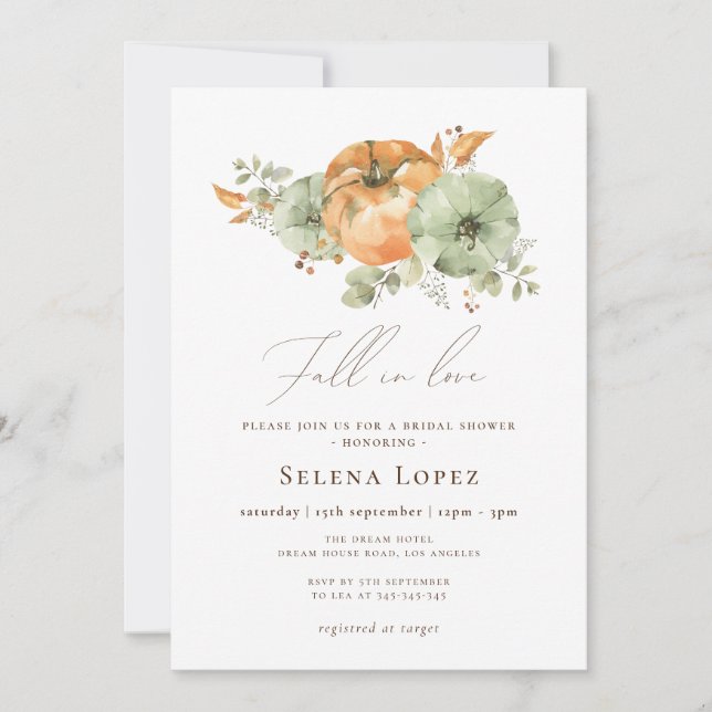 Fall In Love Pumpkin Floral Bridal Shower  Invitation (Front)