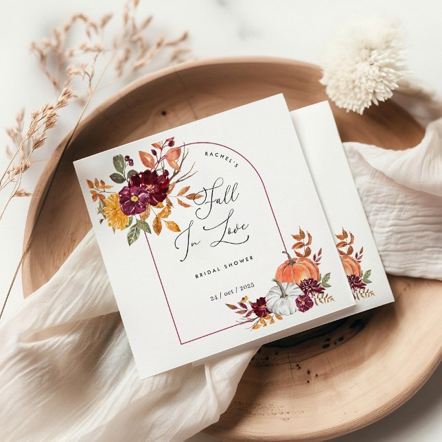 Fall In Love Pumpkin Floral Bridal Shower Napkin (Creator Uploaded)
