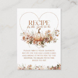 Fall in love Pumpkin Floral Bridal Shower Recipe Enclosure Card