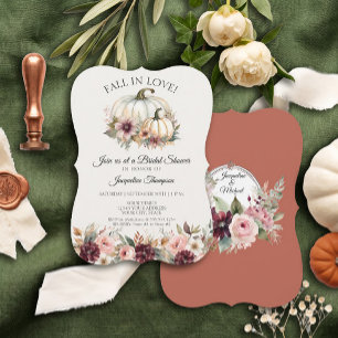 Fall in Love Pumpkin Floral Terracotta Bridal Invitation
