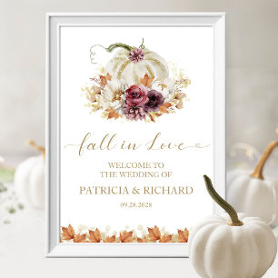 Fall in Love Pumpkin Floral Wedding Welcome Poster