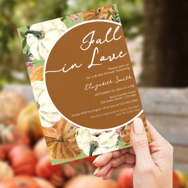 Fall in Love Pumpkin Flowers Bridal Shower Invitation (Creator Uploaded)