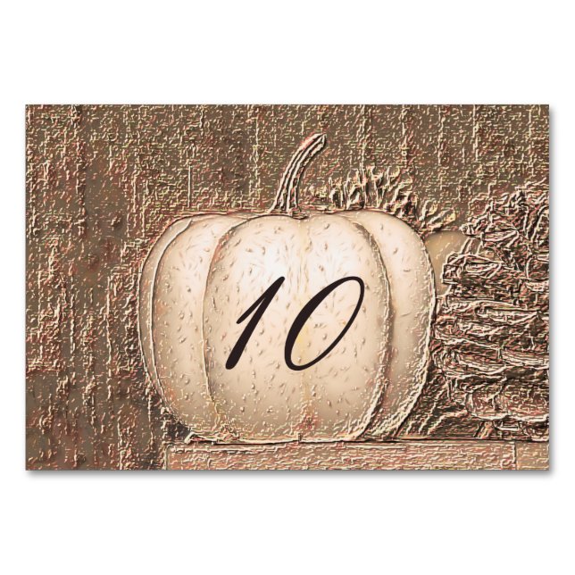 Fall In Love Pumpkin Gold White Country Rustic Table Number (Front)