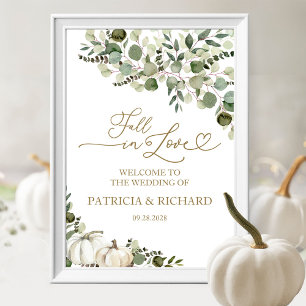 Fall in Love Pumpkin Greenery Wedding Welcome Sign