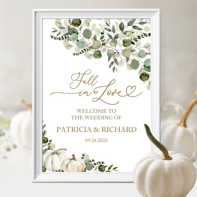 Fall in Love Pumpkin Greenery Wedding Welcome Sign (Creator Uploaded)