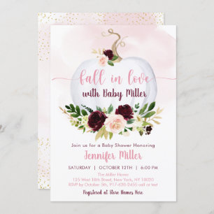 Fall In Love Pumpkin Pink Burgundy Baby Shower Invitation