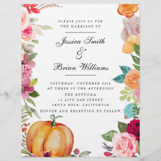 Fall In Love Pumpkin Pink Fall Florals Wedding Flyer