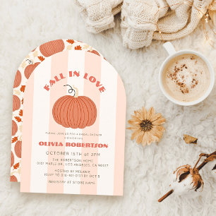 Fall in Love Pumpkin Pink Stripes Bridal Shower Invitation