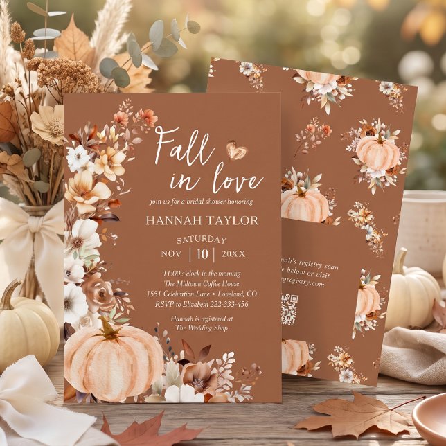 Fall in Love Pumpkin QR Code Bridal Shower Invitation (Creator Uploaded)