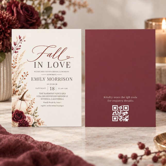Fall in Love Pumpkin QR Code Bridal Shower Invitation (Creator Uploaded)