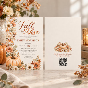 Fall in Love Pumpkin QR Code Bridal Shower Invitation