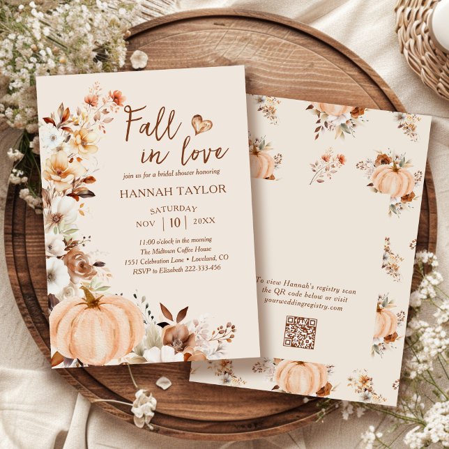Fall in Love Pumpkin QR Code Bridal Shower Invitation (Creator Uploaded)