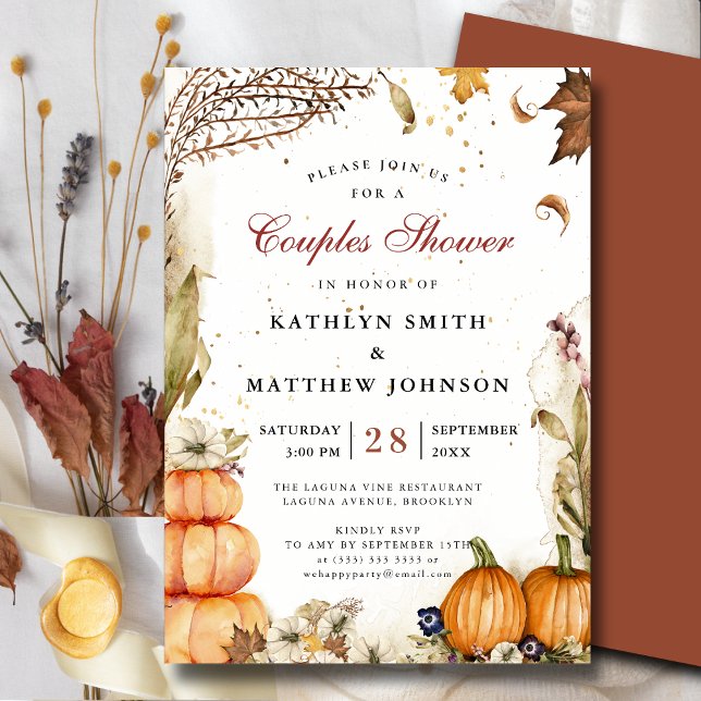 Fall in Love Pumpkin Rustic Autumn Couples Shower Invitation (Creator Uploaded)