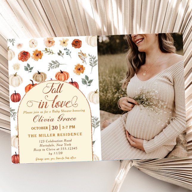 Fall In Love Pumpkin Rustic Baby Shower Photo Invitation (Creator Uploaded)