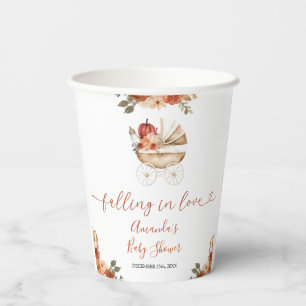Fall In Love Pumpkin Stroller Floral Baby Shower Paper Cups