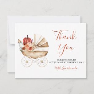 Fall In Love Pumpkin Stroller Floral Baby Shower Thank You Card