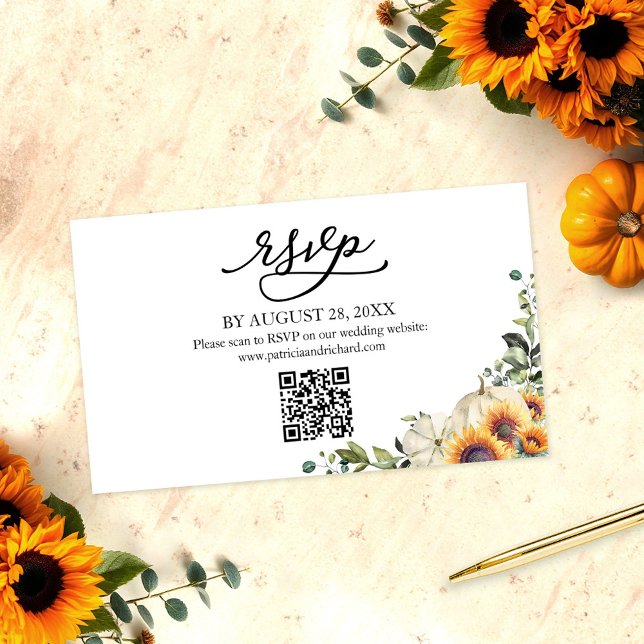 Fall in Love Pumpkin Sunflower QR Code Online RSVP Enclosure Card (Creator Uploaded)