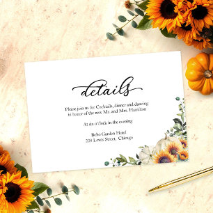 Fall in Love Pumpkin Sunflower Wedding Details Enclosure Card