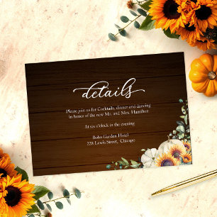 Fall in Love Pumpkin Sunflower Wedding Details Enclosure Card