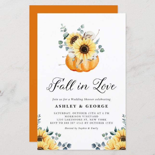 Fall In Love Pumpkin Sunflower Wedding Shower (Front/Back)