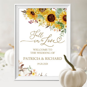 Fall in Love Pumpkin Sunflower Wedding Welcome Poster