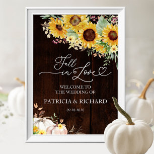 Fall in Love Pumpkin Sunflower Wedding Welcome Poster