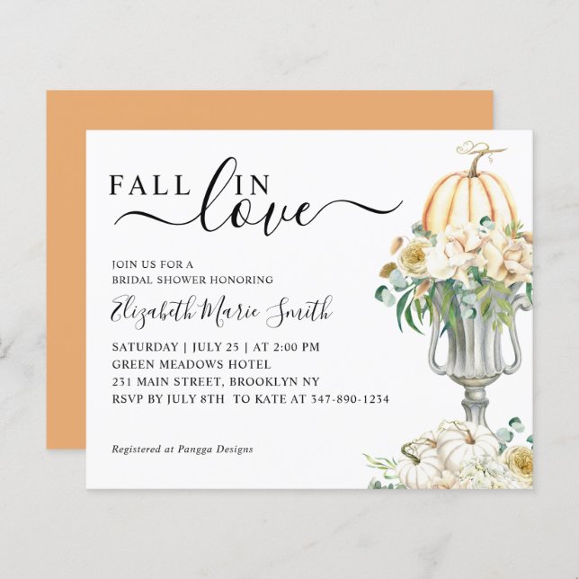 Fall in Love Pumpkin Vase Bridal Shower Invite (Front/Back)