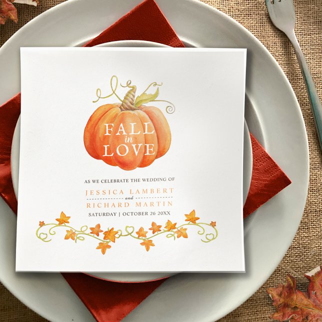 Fall in love pumpkin watercolor wedding  napkin (Creator Uploaded)