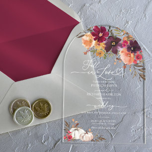 Fall in Love Pumpkin Wedding Burgundy Acrylic Invitations