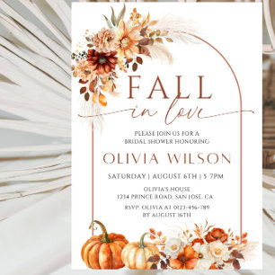 Fall in Love Pumpkin & Wildflower Bridal Shower Invitation