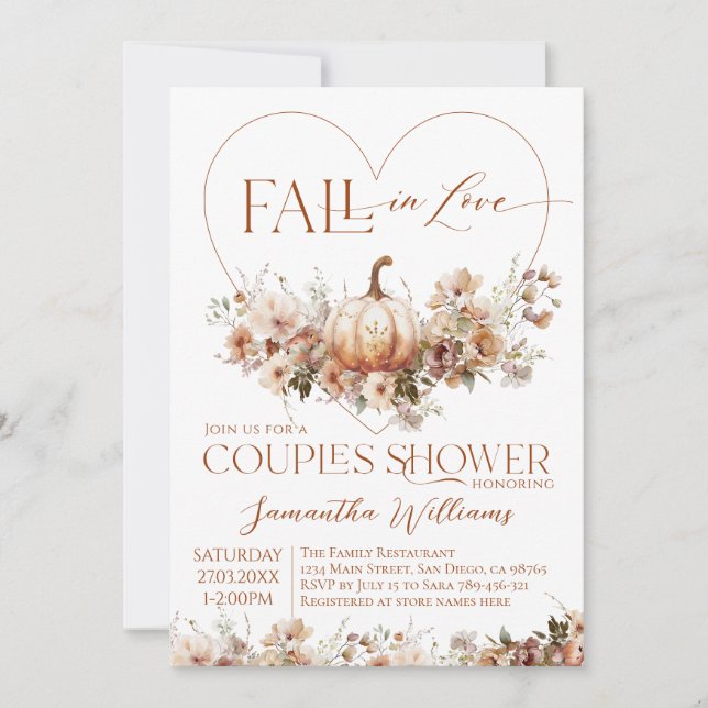 Fall in love Pumpkin Wildflower Couples Shower Invitation (Front)