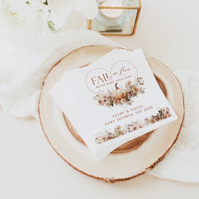 Fall in love Pumpkin Wildflower heart Baby Shower Napkin (Creator Uploaded)
