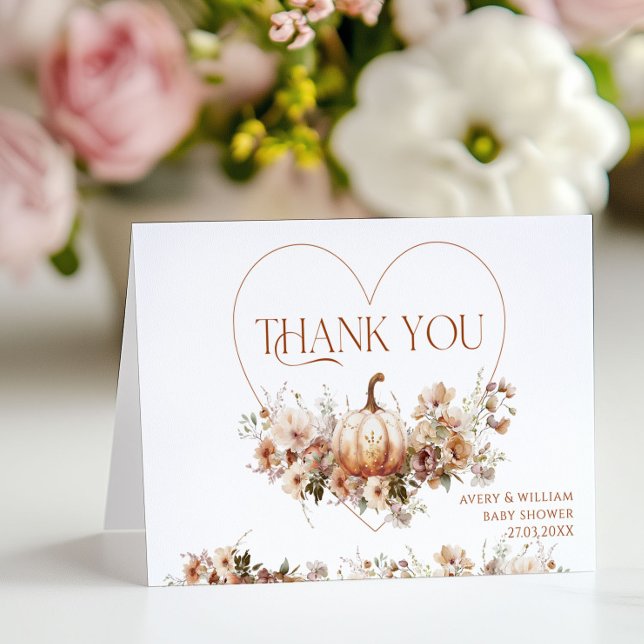 Fall in love Pumpkin Wildflower heart Baby Shower Thank You Card (Creator Uploaded)