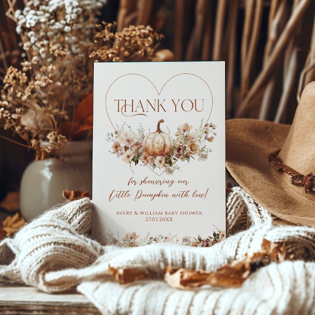 Fall in love Pumpkin Wildflower heart Baby Shower Thank You Card (Creator Uploaded)