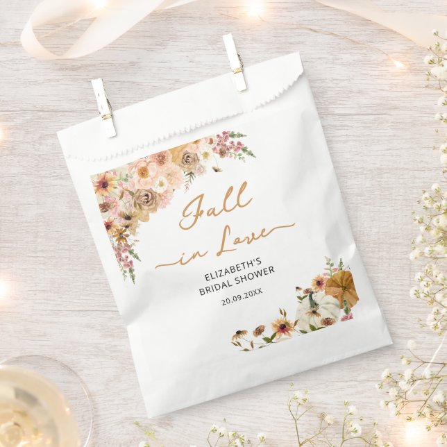 Fall in Love Pumpkin with Floral Bridal Shower Favour Bags (Clipped)