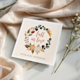 Fall in Love Pumpkin Wreath Baby Shower Napkin