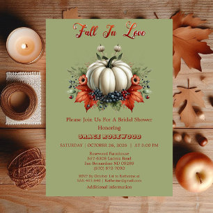 Fall In Love Pumpkins Forest Green Bridal Shower  Invitation
